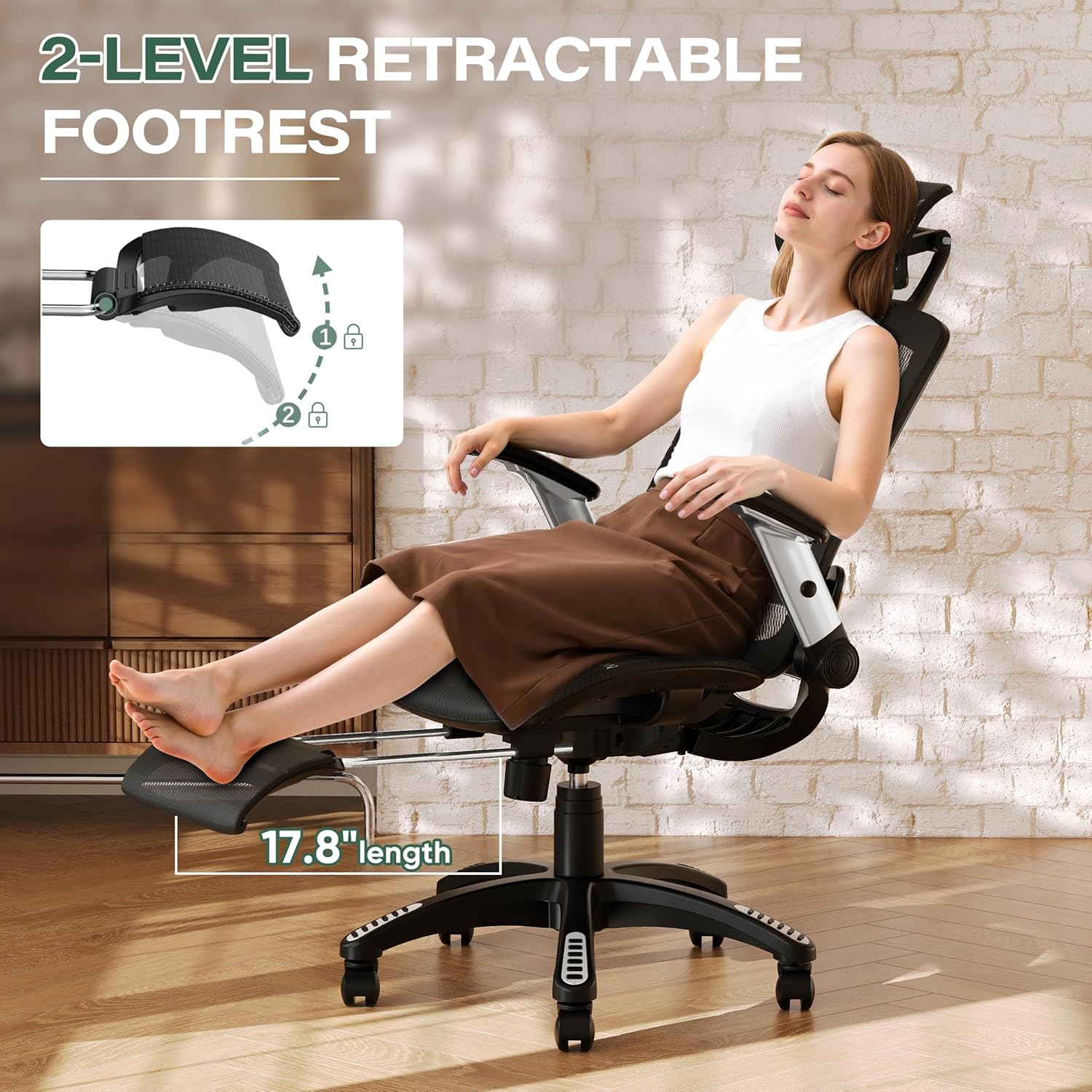GABRYLLY Ergonomic Office Chair, High Back Home Desk Chair with Headrest, Flip-Up Arms, 90-120° Tilt Lock and Wide Cushion, Big and Tall Mesh Chairs for Man Woman, Grey Task Chair