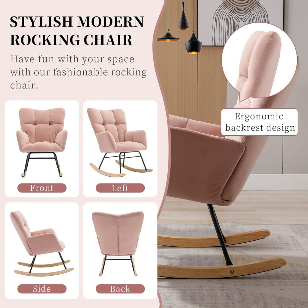 NIOIIKIT Nursery Rocking Chair Teddy Upholstered Glider Rocker Rocking Accent Chair Padded Seat with High Backrest Armchair Comfy Side Chair for Living Room Bedroom Offices (Ivory Teddy)