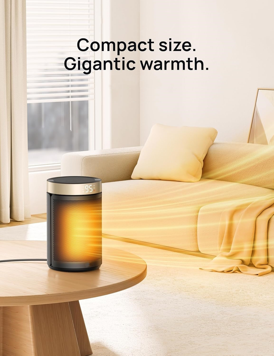 Space Heaters for Indoor Use, Portable Heater with Thermostat, 1-12H Timer, Eco Mode and Fan Mode, 1500W PTC Ceramic Fast Safety Heat for Office Bedroom Home, White, Without Remote