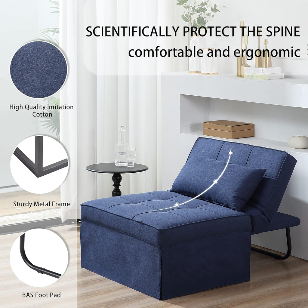 Sofa Bed, 4 in 1 Multi-Function Folding Ottoman Breathable Linen Couch Bed with Adjustable Backrest Modern Convertible Chair for Living Room Apartment Office