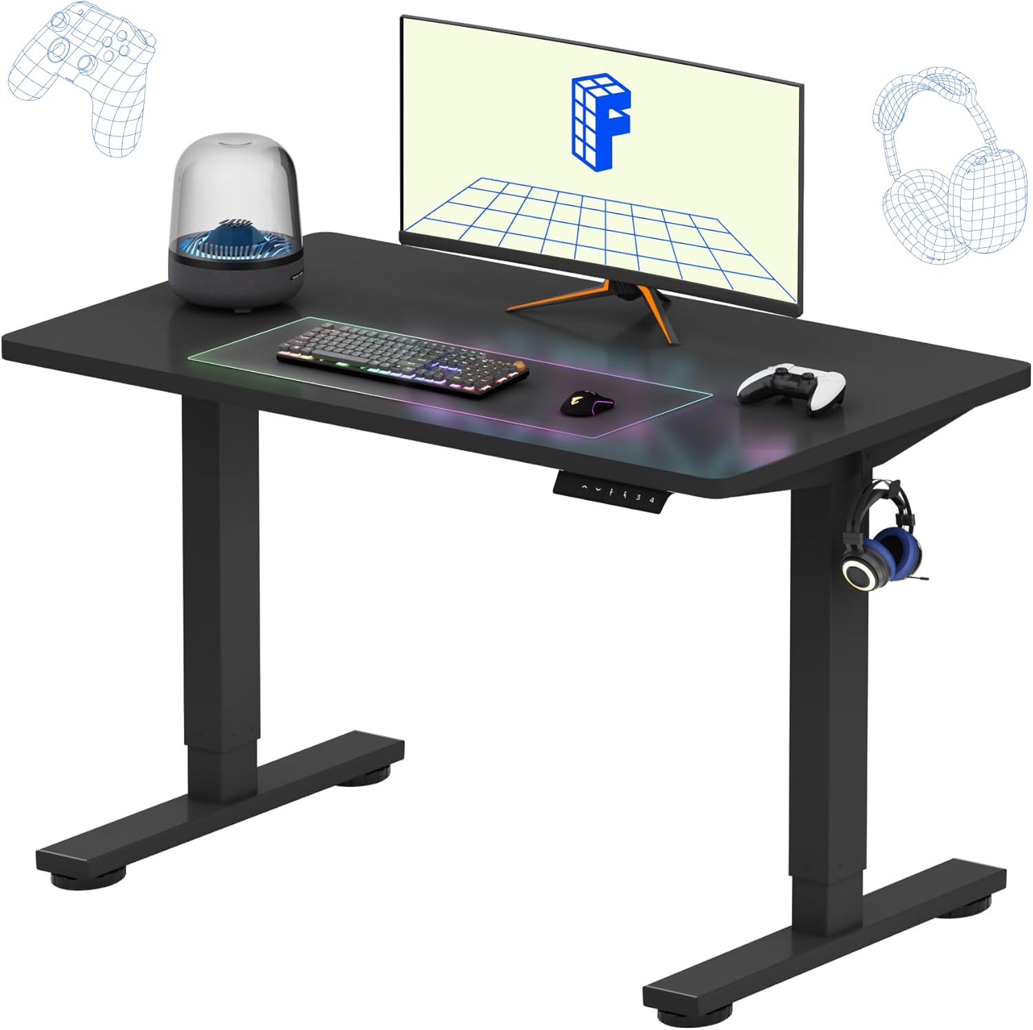 FLEXISPOT EN1 One-Piece Standing Desk 55 x 28 Inch Electric Adjustable Height Desk for Home Office and Computer Workstation (White Frame + 55" Maple Top, 2 Packages)
