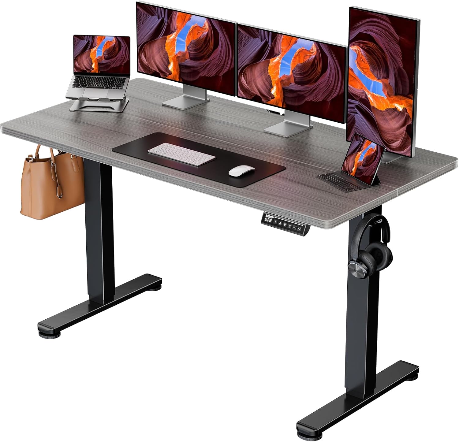 ErGear Height Adjustable Electric Standing Desk, 40 x 24 Inches Sit Stand up Desk, Memory Computer Home Office Desk (Light Vintage Brown)