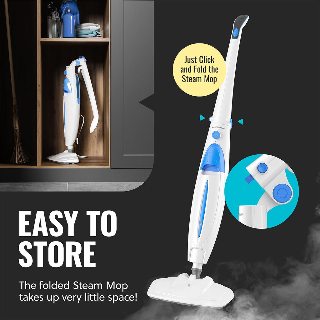 PurSteam ScrubMaster Steam Mop with Dual Scrubbing Head, LED Headlights, Adjustable Steam Control, Anti-Slip Swivel Head, Cable Holder & Upright Lock