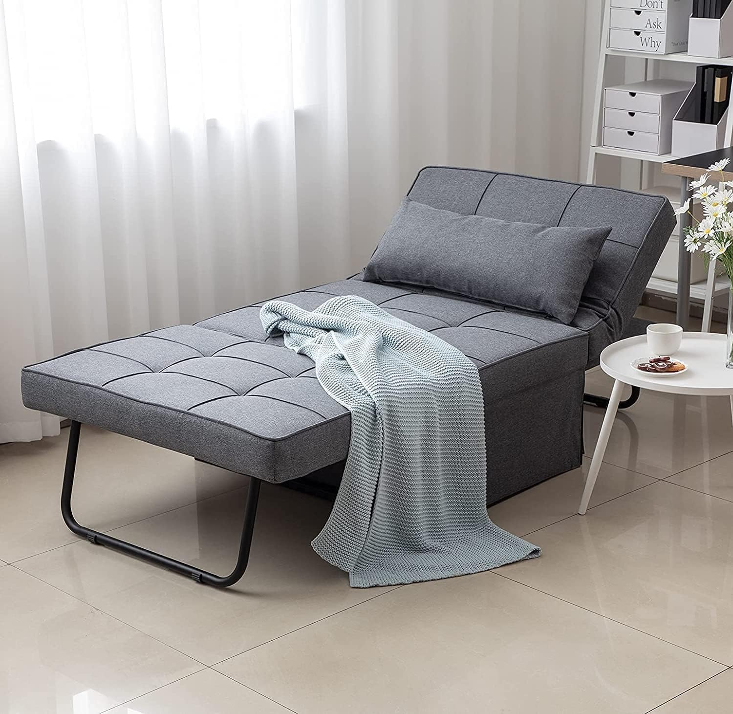 Sofa Bed, 4 in 1 Multi-Function Folding Ottoman Breathable Linen Couch Bed with Adjustable Backrest Modern Convertible Chair for Living Room Apartment Office