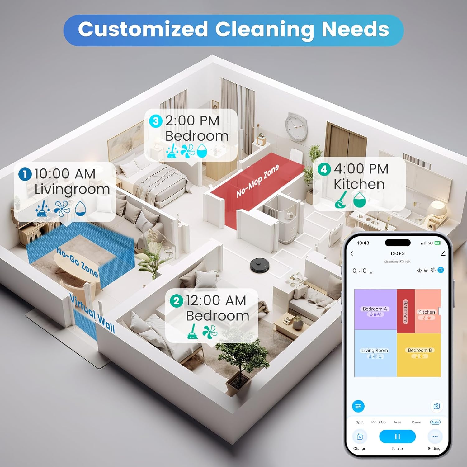 AIRROBO Robot Vacuum and Mop Combo, Self-Emptying, 60-Day Capacity, Home Mapping, Schedule, Wi-Fi/App/Alexa/Remote, 180mins Runtime, T20+ Robotic Vacuum Cleaner for Pet, Hard Floors, Carpet