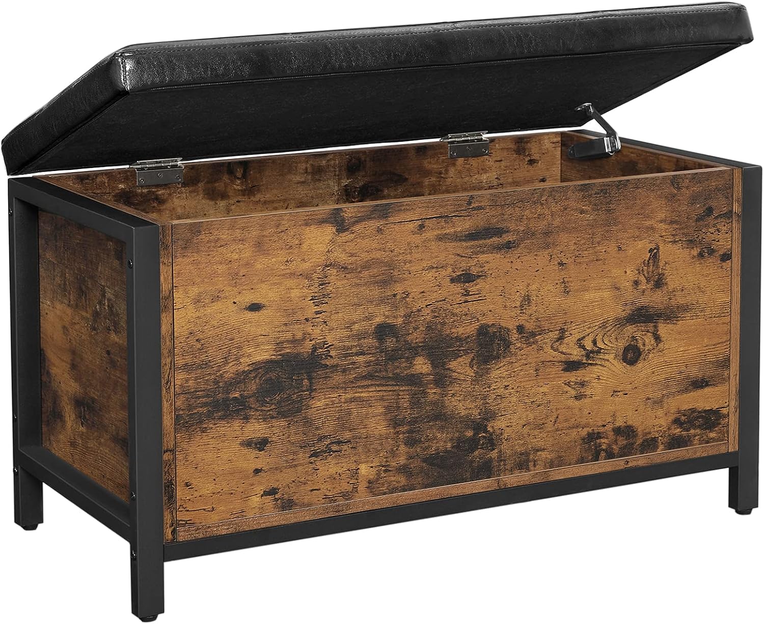 VASAGLE Shoe Bench, Storage Bench with Cupboard and 9 Open Compartments, Shoe Shelf, Padded Seat, Barn Door, 11.8 x 43.3 x 18.9 Inches, Rustic Brown ULHS058X01
