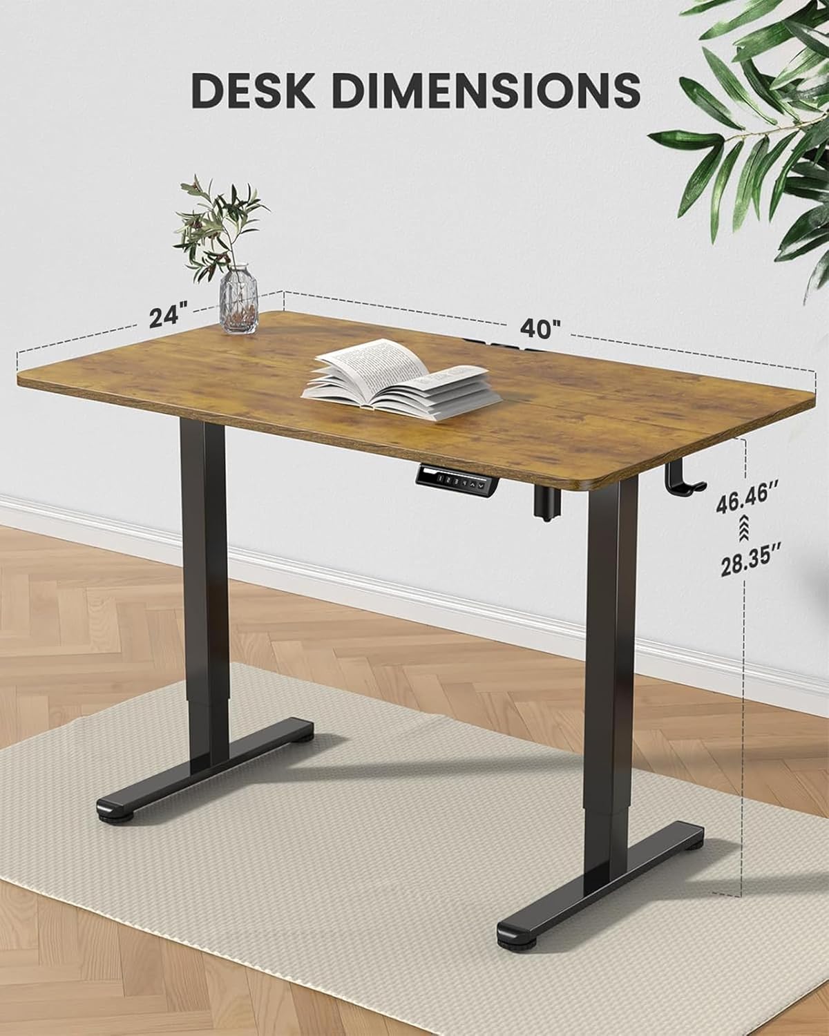 ErGear Height Adjustable Electric Standing Desk, 40 x 24 Inches Sit Stand up Desk, Memory Computer Home Office Desk (Light Vintage Brown)