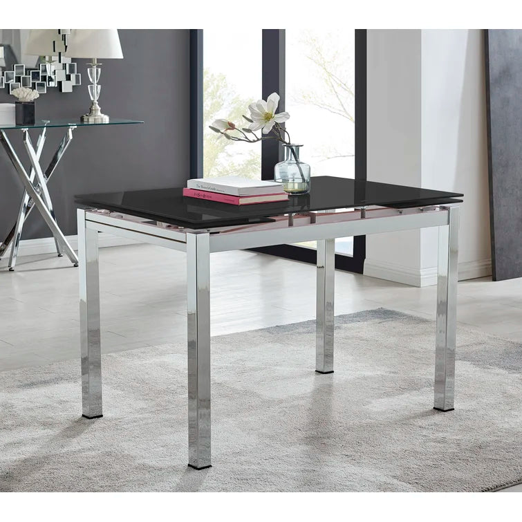 Wolcott Ana Luxury Glass and Chrome Extendable Dining Table - Modern Design Kitchen Table