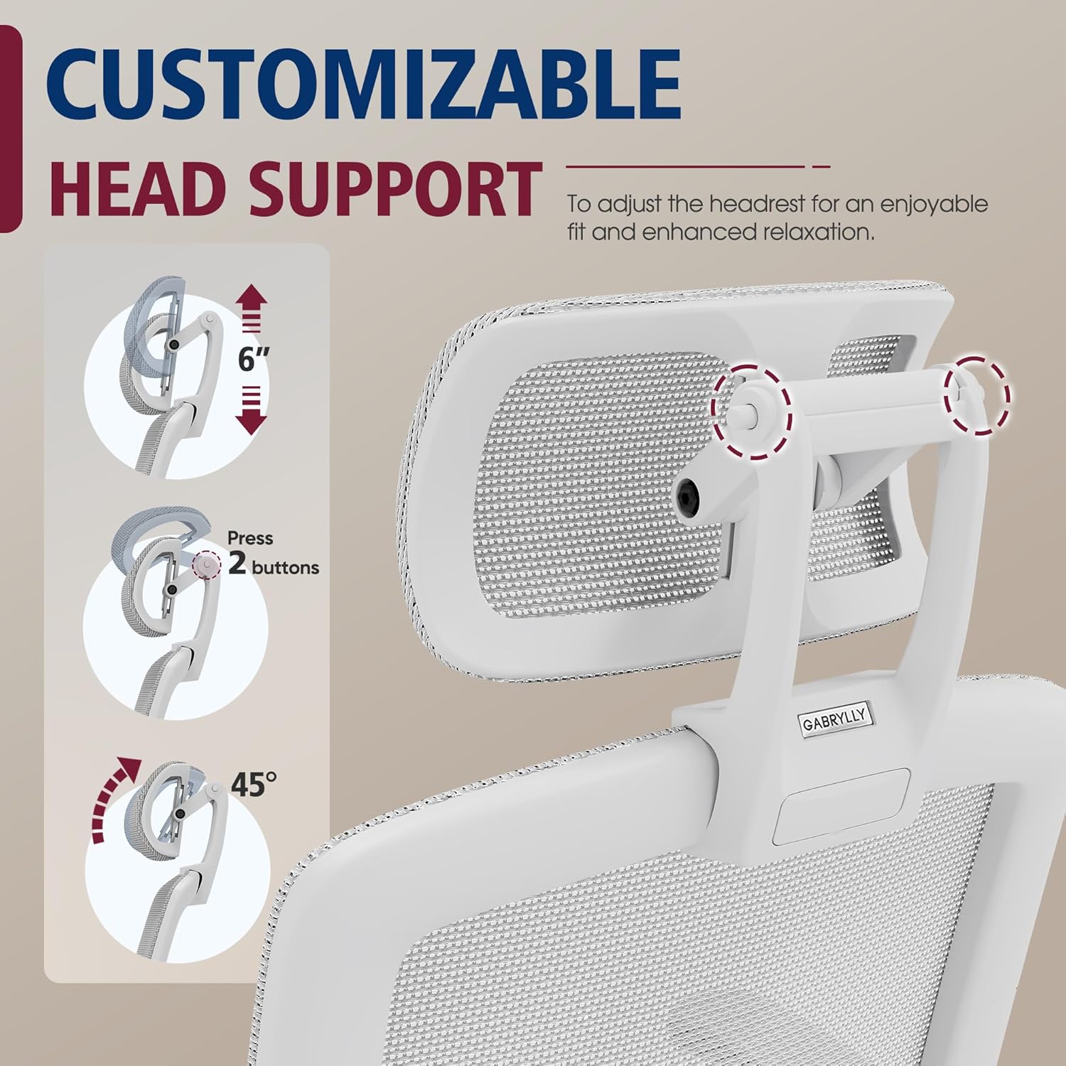 GABRYLLY Ergonomic Office Chair, High Back Home Desk Chair with Headrest, Flip-Up Arms, 90-120° Tilt Lock and Wide Cushion, Big and Tall Mesh Chairs for Man Woman, Grey Task Chair