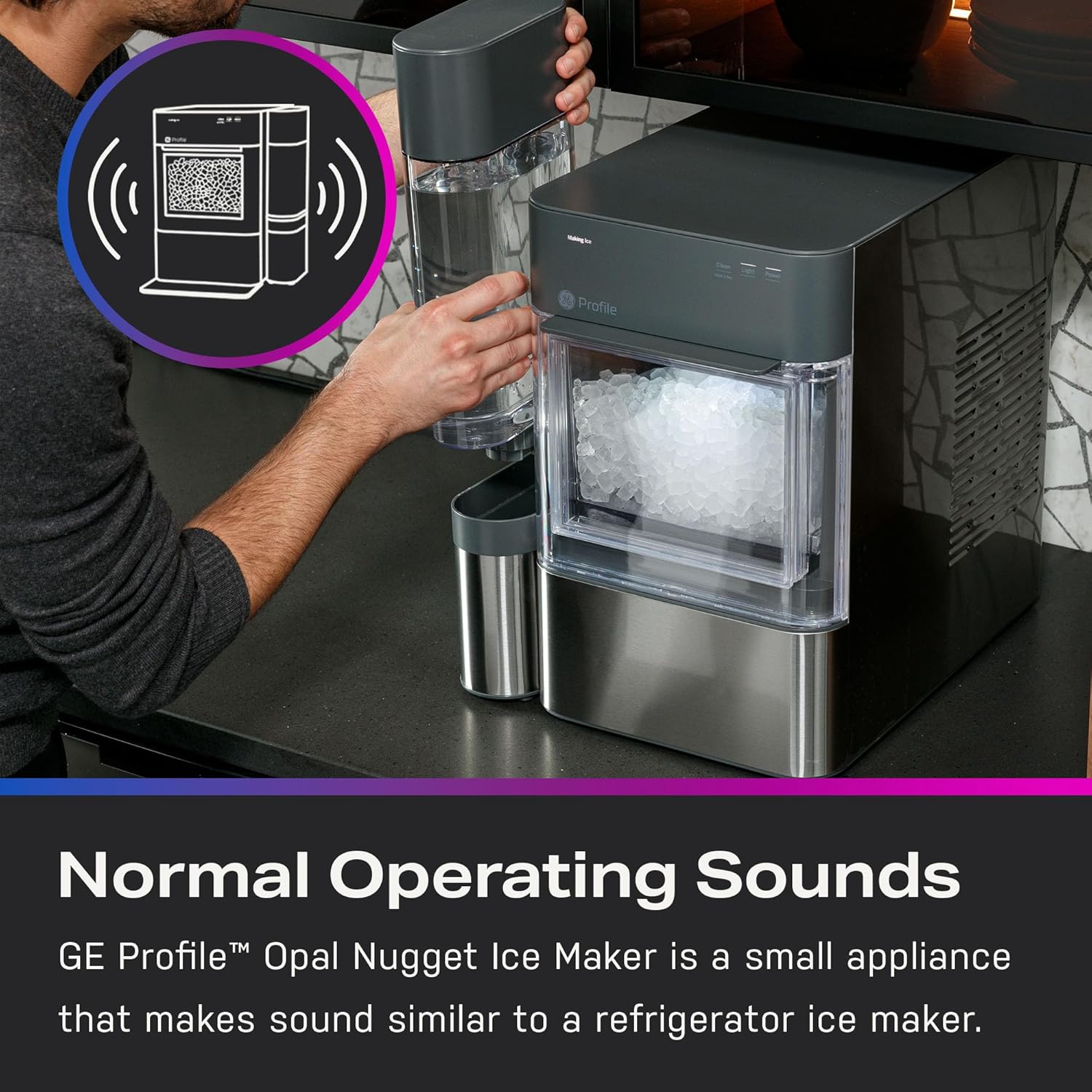 Opal 2.0 with 0.75 Gallon Tank, Chewable Crunchable Countertop Nugget Ice Maker, Scoop included, 38 lbs in 24 hours, Pellet Ice Machine with WiFi & Smart Connected, Stainless Steel