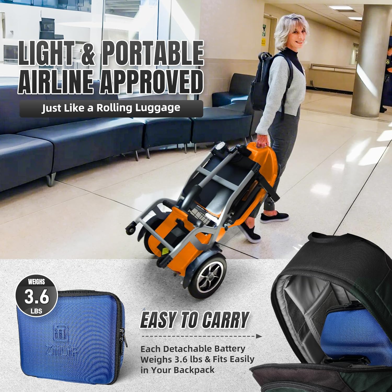 R3b-Mobility Scooters for Seniors Adults Ultra Lightweight Electric Powered Folding 4 Wheel Mobility Scooter with Headlight Cup Holder, Compact & Convenient for Travel Airline Approved, Blue
