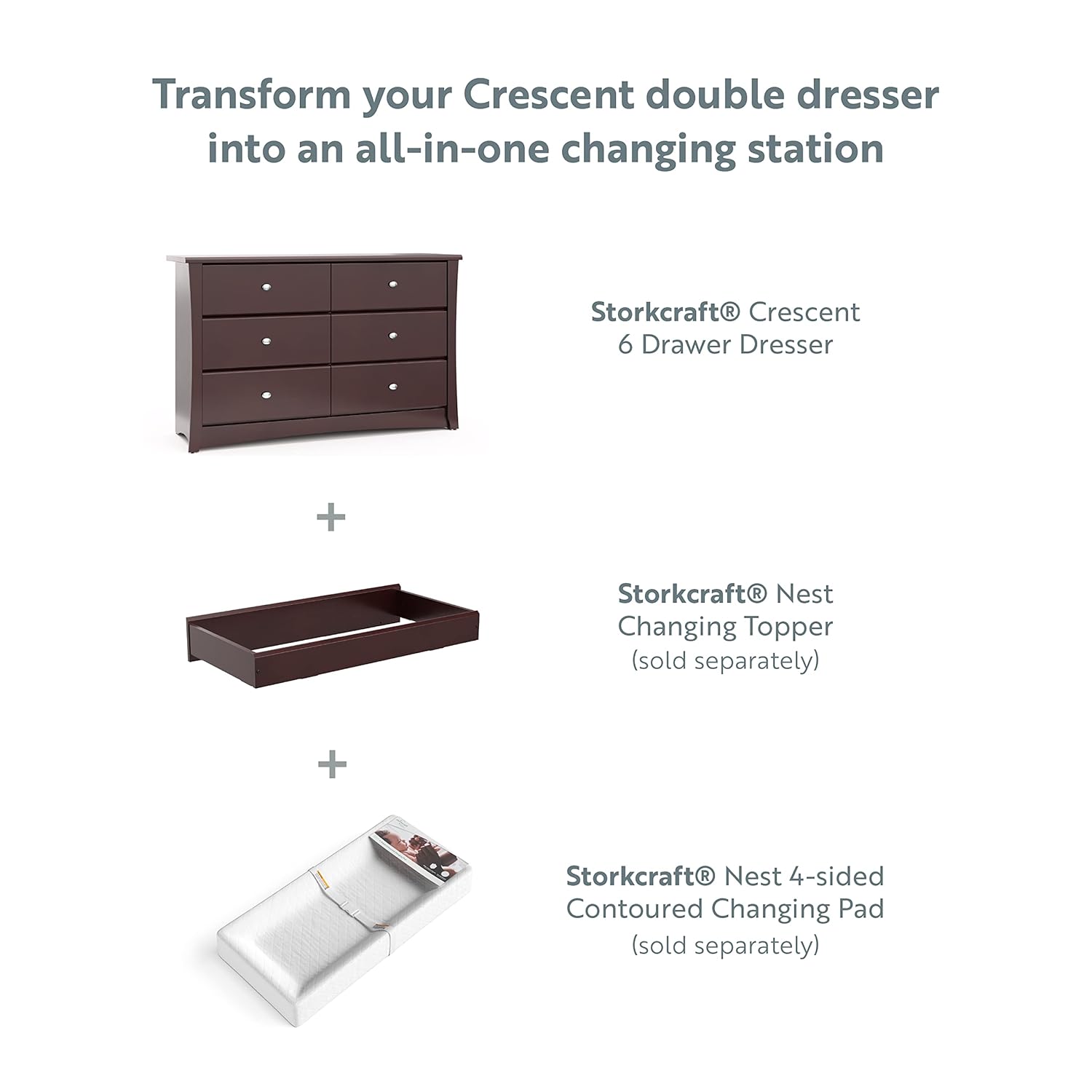 Storkcraft Crescent 6 Drawer Double Dresser (Pebble Gray) – GREENGUARD Gold Certified, For Nursery, Dresser, Kids Nursery Organizer, Chest of Drawers