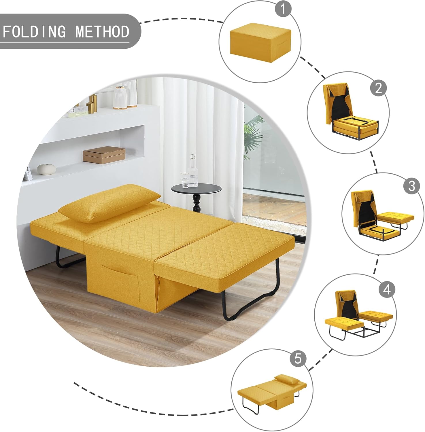 Sofa Bed, 4 in 1 Multi-Function Folding Ottoman Breathable Linen Couch Bed with Adjustable Backrest Modern Convertible Chair for Living Room Apartment Office
