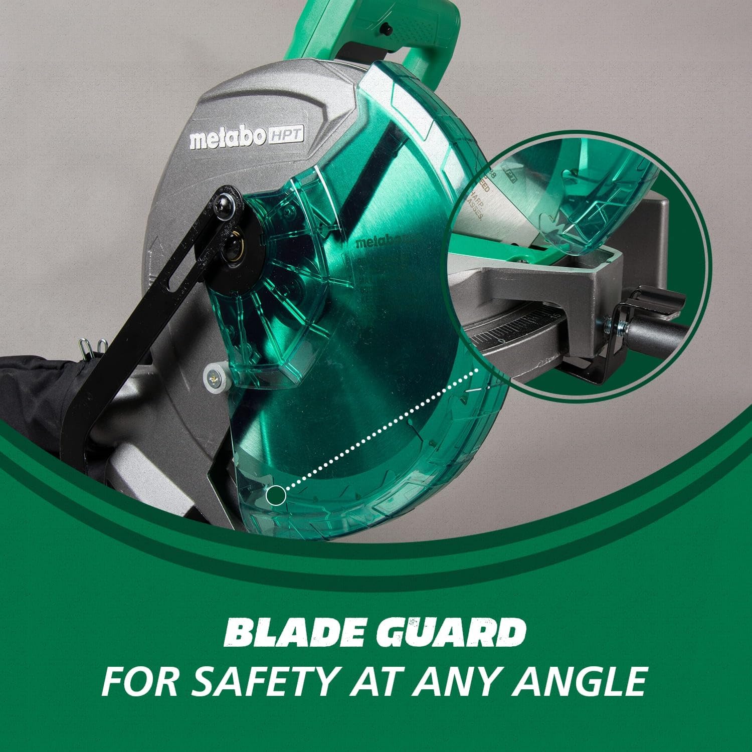 Bundle of Metabo HPT Compound Miter Saw, 10" Miter Saw with Large Table Saw for woodworking, C10FCGS + Metabo HPT 25 Ft Tape Measure, 17-Ft Reach & 14-Ft Standout, 115925M