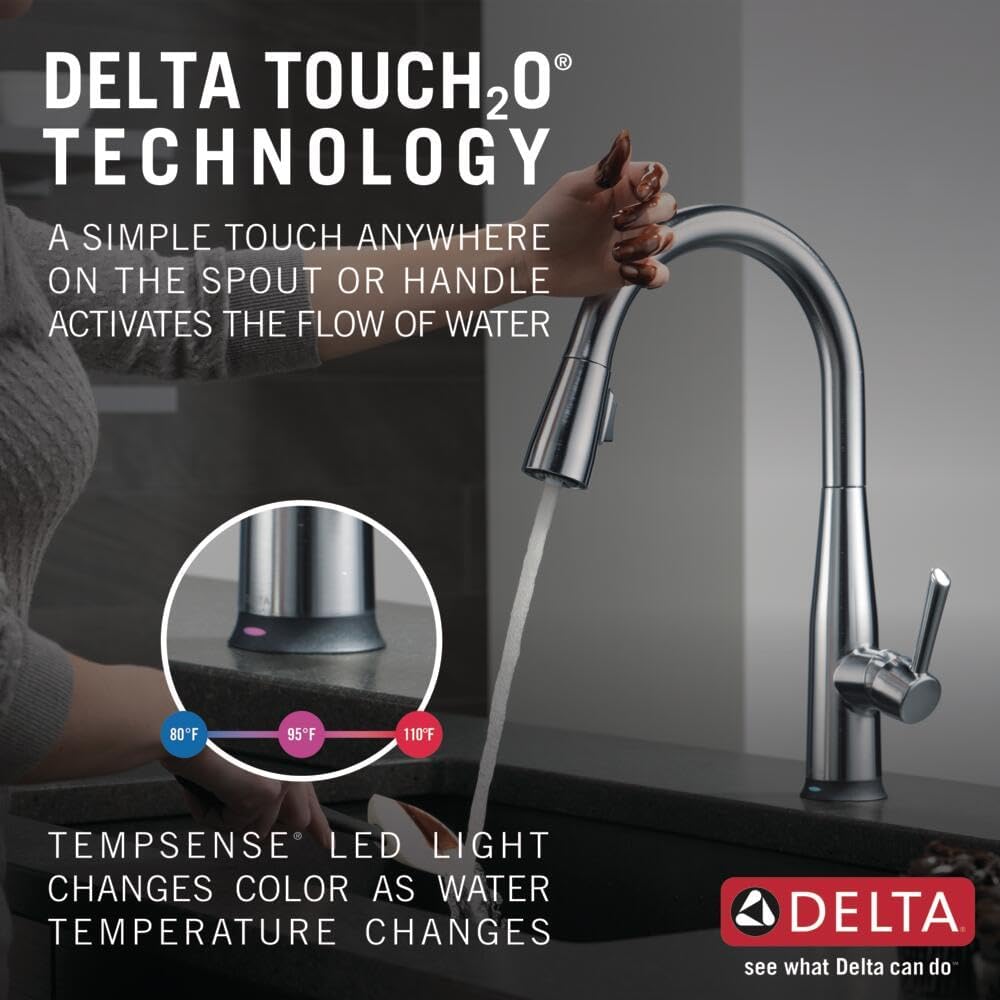 Delta Essa Touchless Kitchen Faucet with Touch Technology, Brushed Nickel Kitchen Sink Faucet with Pull Down Sprayer, Single Hole, Arctic Stainless 9113TL-AR-DST