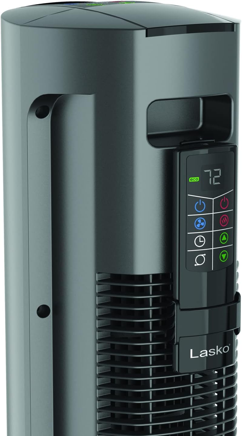 Lasko Oscillating All Season Tower Fan and Space Heater in One for Home with Adjustable Thermostat, Tip-Over Switch, 4 Fan Speeds, 3 Heat Settings and Remote Control, 42 Inches, 1500W, Gray, FH515