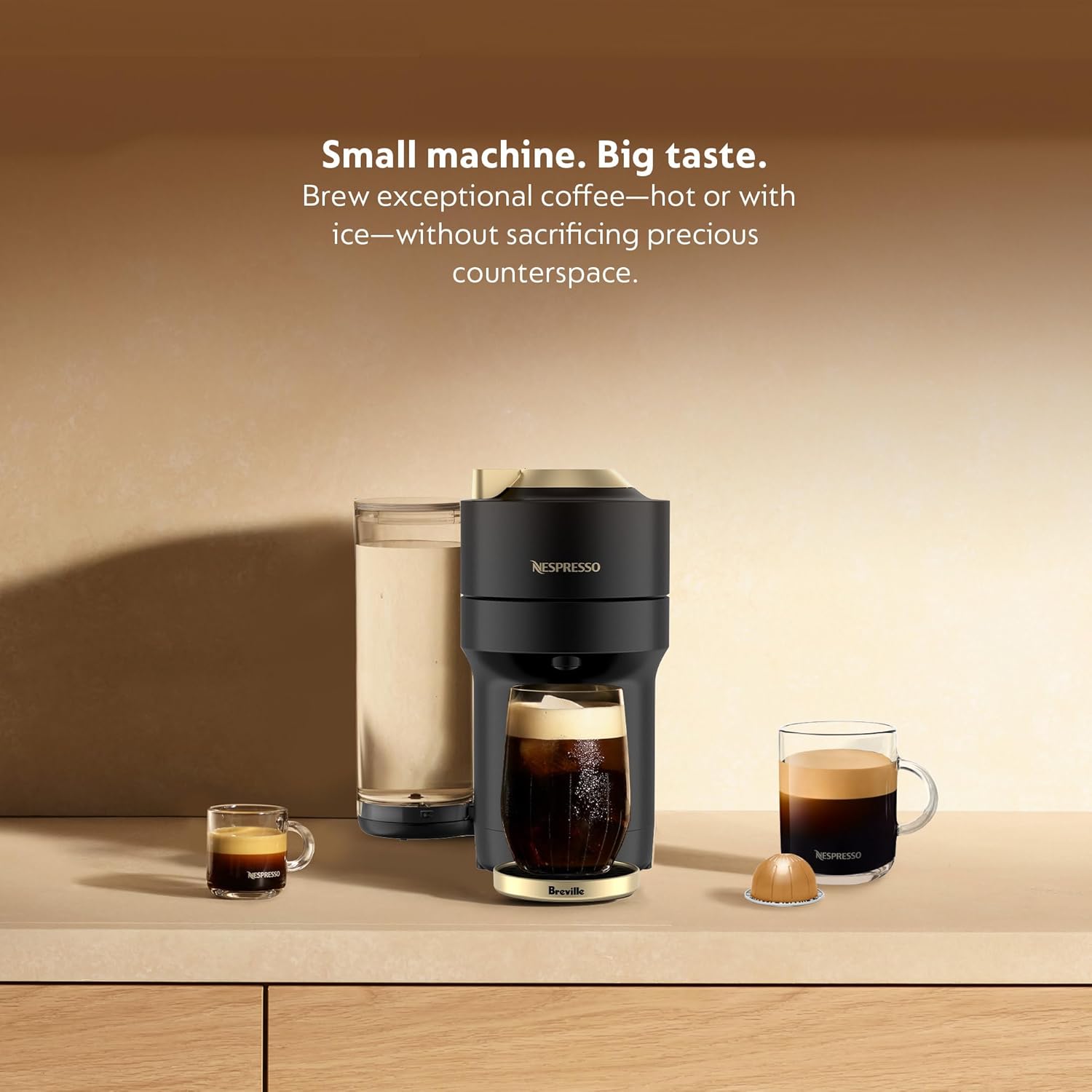 Nespresso Vertuo POP+ Deluxe Coffee and Espresso Machine by Breville, Titan and Capsules, Medium and Dark Roast Coffee, Variety Pack