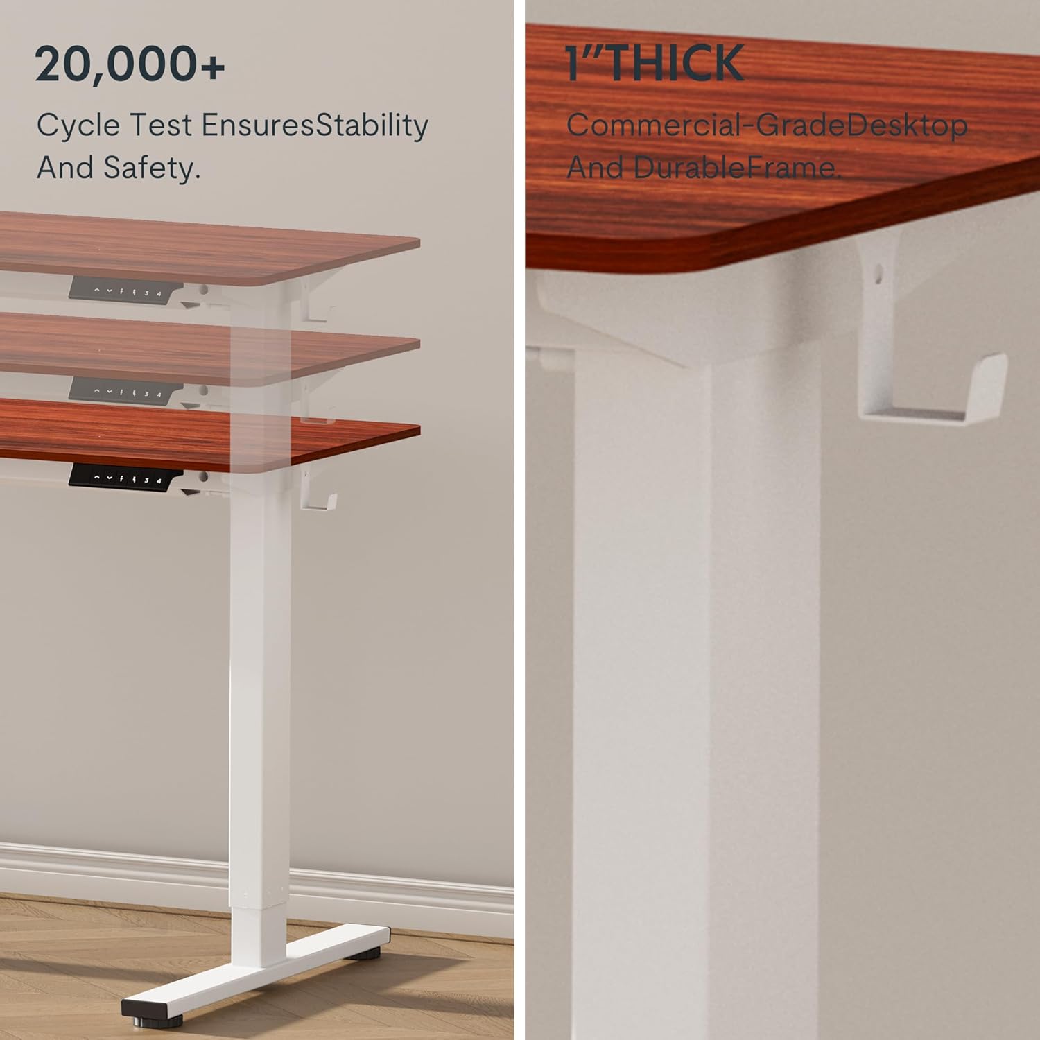 FLEXISPOT EN1 One-Piece Standing Desk 55 x 28 Inch Electric Adjustable Height Desk for Home Office and Computer Workstation (White Frame + 55" Maple Top, 2 Packages)
