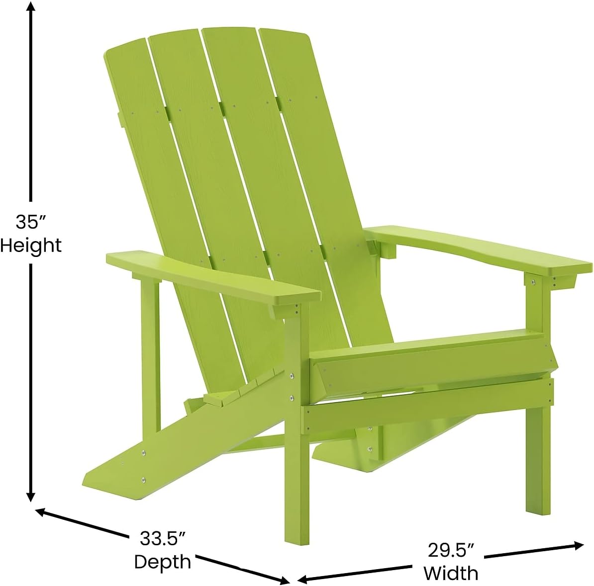 Flash Furniture Charlestown Commercial Grade Indoor/Outdoor Adirondack Chair, Weather Resistant Durable Poly Resin Deck and Patio Seating, Green