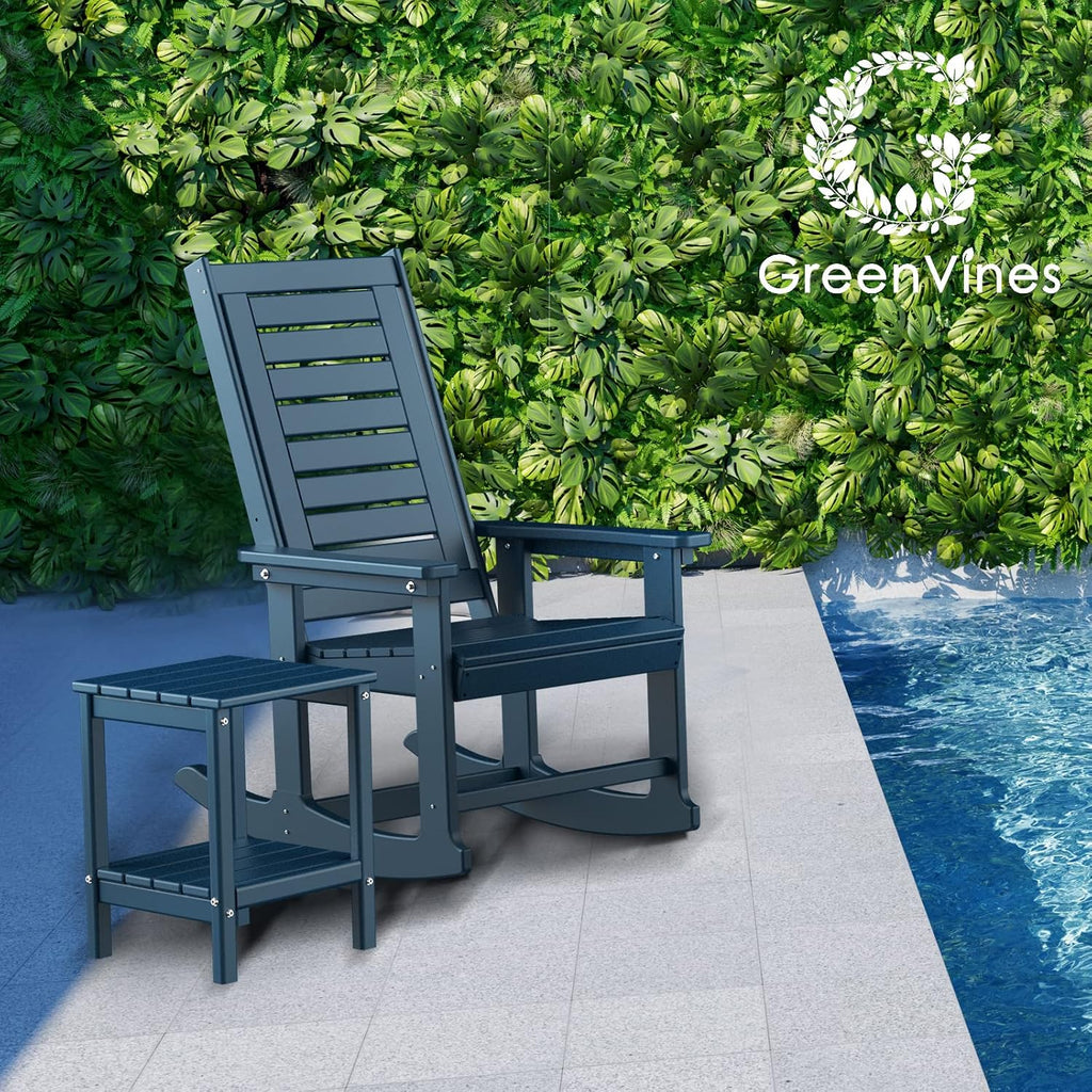 GREENVINES Outdoor Rocking Chairs | Set of 2 | Porch Rocker | HDPE Plastic | Black | Oversized Rockers | High Back | Big & Tall | Ladder Back | for Patio Outside Backyard Balcony Garden