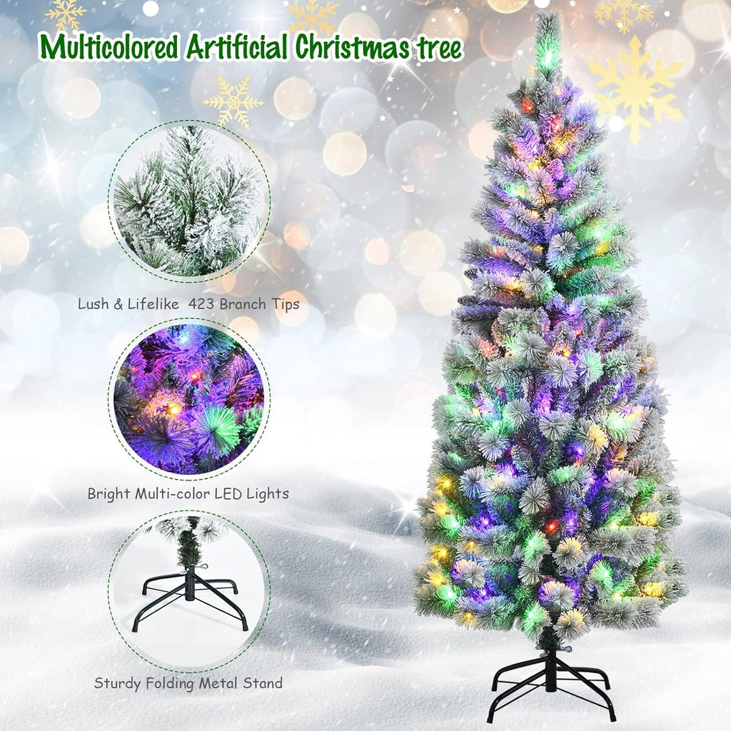Goplus 7ft Artificial White Christmas Tree Xmas Pine Tree with Solid Metal Legs Perfect for Indoor and Outdoor Holiday Decoration