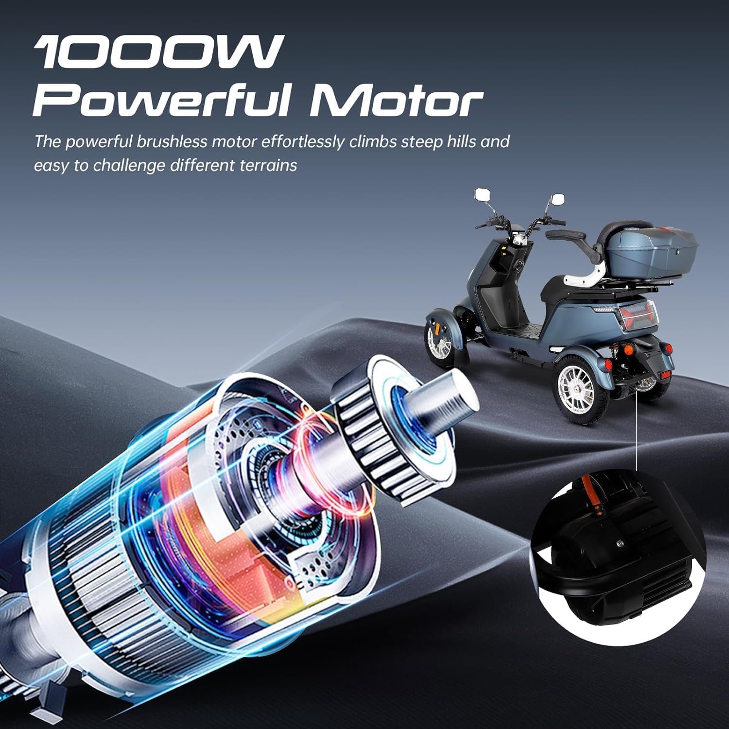 1000W 15 MPH Heavy Duty 4 Wheel Mobility Scooter 500lbs Loadweight, 3 Speed Control Mobility Scooters with 31 Mile Long Range Battery for Seniors & Adults Travel, 20° Max Climbing, Remote Key, Silver