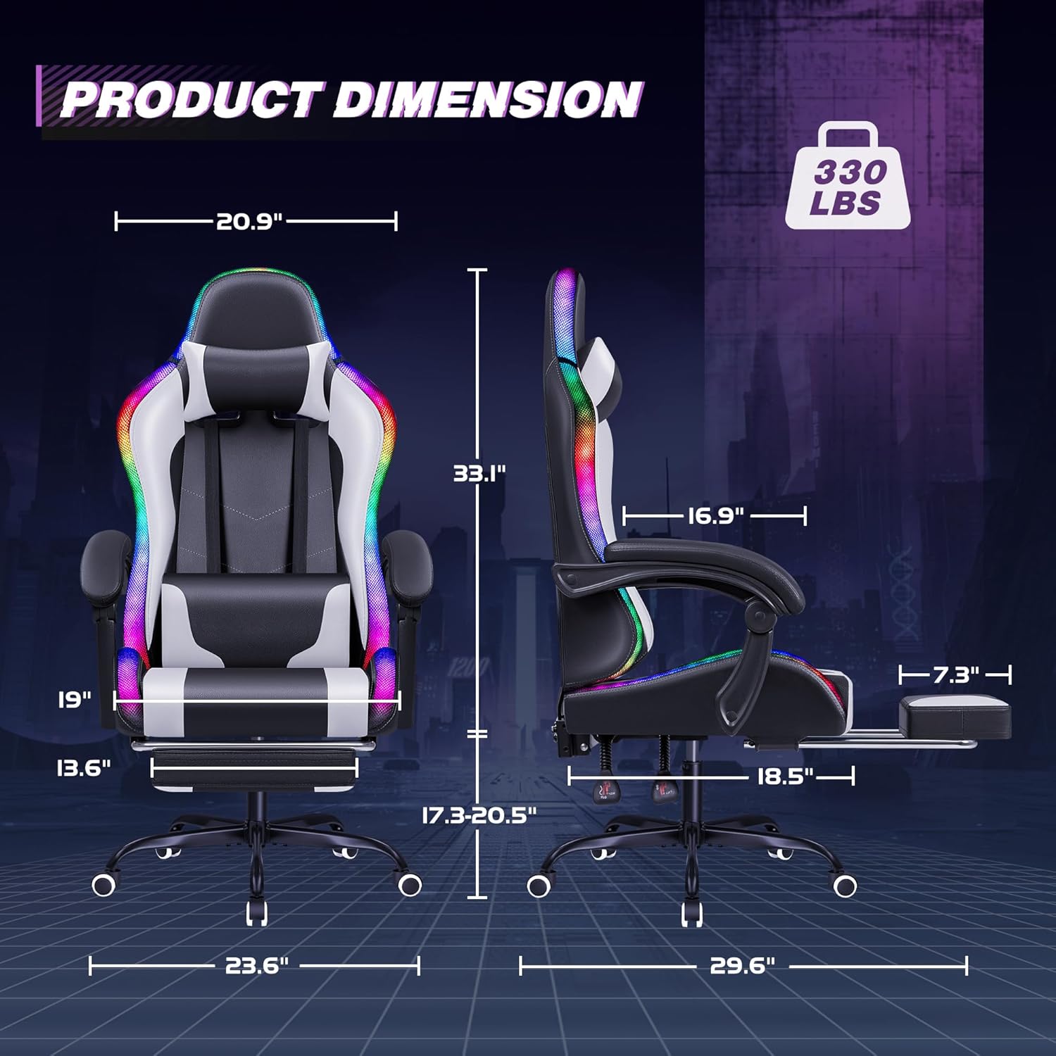 Homall Gaming Chair, Video Game Chair with Footrest and Massage Lumbar Support, Ergonomic Computer Chair Height Adjustable with Swivel Seat and Headrest (Grey)