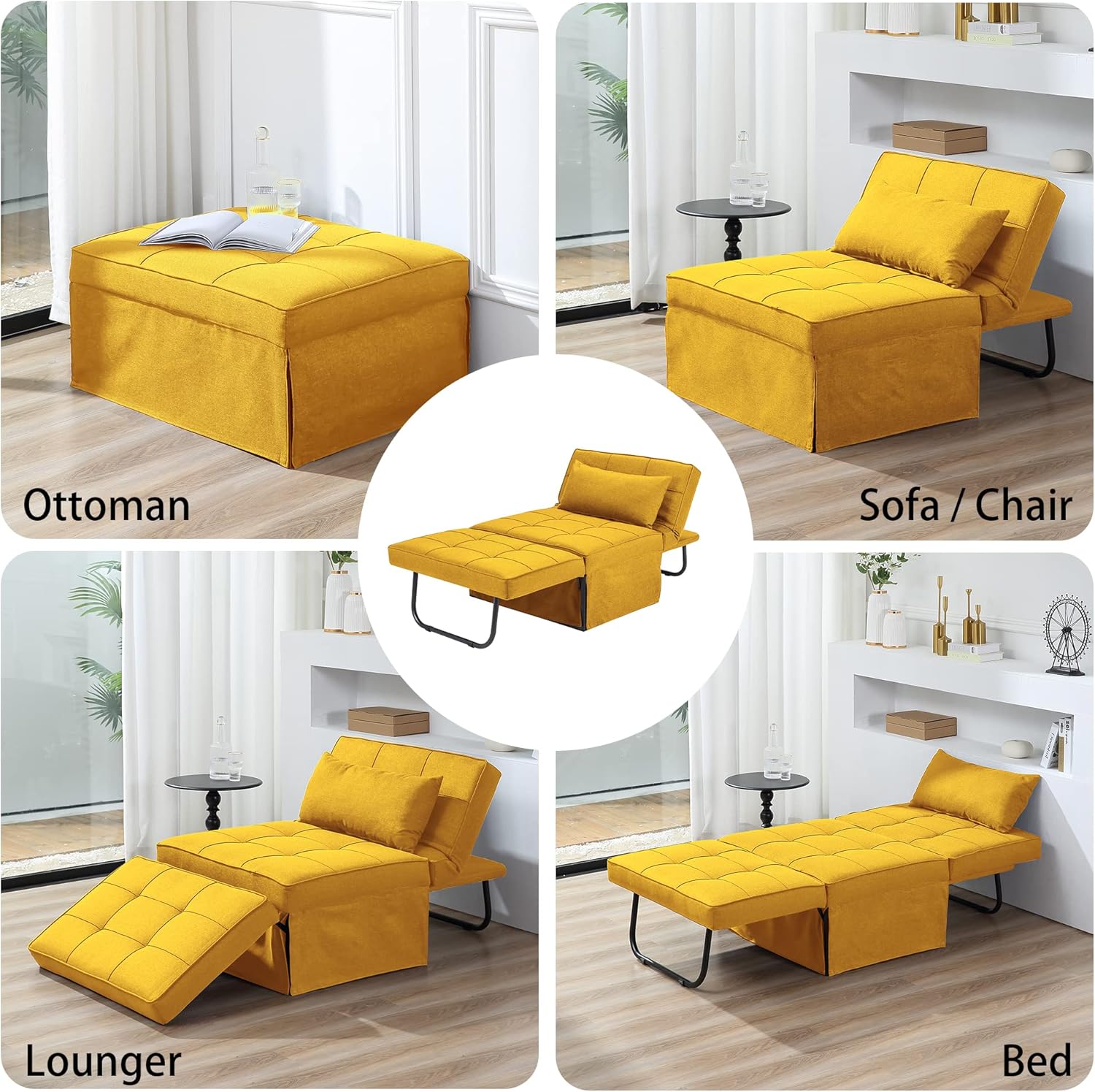 Sofa Bed, 4 in 1 Multi-Function Folding Ottoman Breathable Linen Couch Bed with Adjustable Backrest Modern Convertible Chair for Living Room Apartment Office