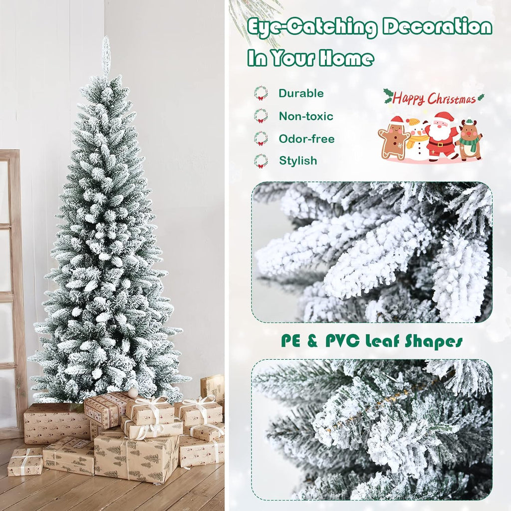 Goplus 7ft Artificial White Christmas Tree Xmas Pine Tree with Solid Metal Legs Perfect for Indoor and Outdoor Holiday Decoration