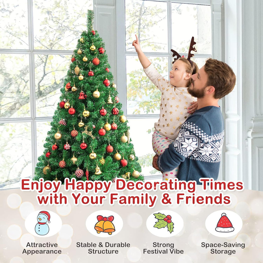 Goplus 7ft Artificial White Christmas Tree Xmas Pine Tree with Solid Metal Legs Perfect for Indoor and Outdoor Holiday Decoration