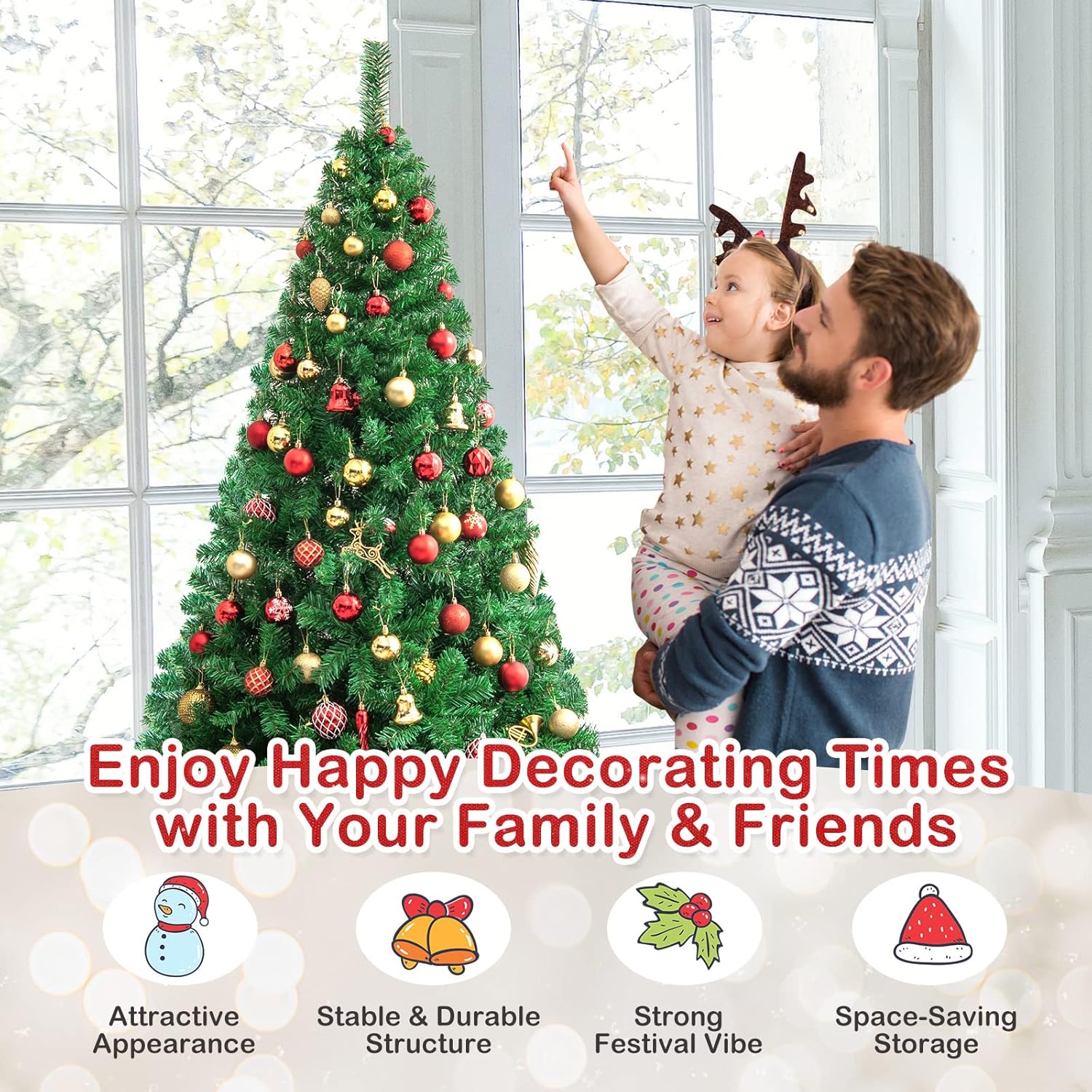 Goplus 7ft Artificial White Christmas Tree Xmas Pine Tree with Solid Metal Legs Perfect for Indoor and Outdoor Holiday Decoration