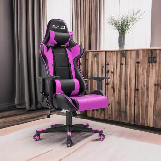 Homall Gaming Chair, Office Chair High Back Computer Chair Leather Desk Chair Racing Executive Ergonomic Adjustable Swivel Task Chair with Headrest and Lumbar Support (Dark Black)