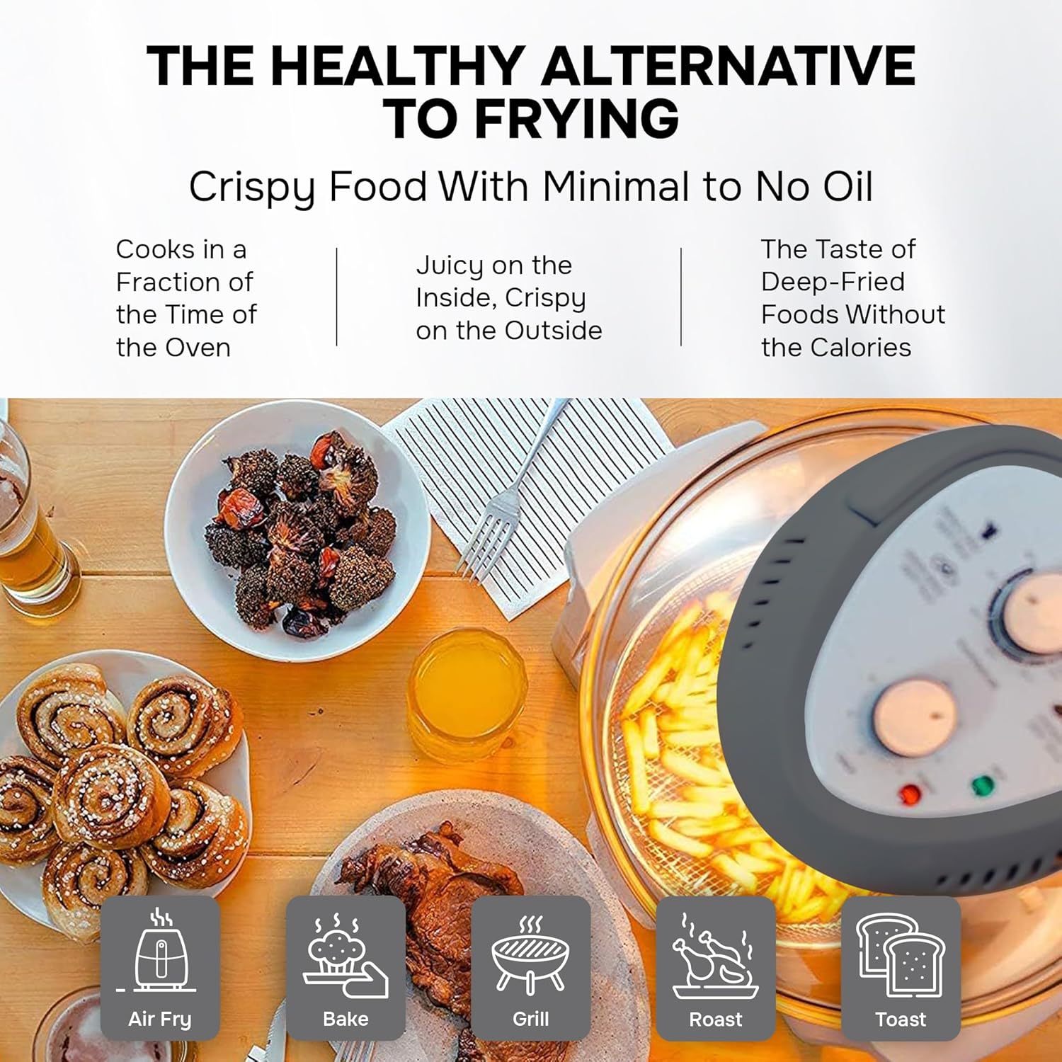 Large Air Fryer Oven – Large Halogen Oven Cooker with 50+ Air Fryers Recipe Book for Quick + Easy Meals for Entire Family, AirFryer Oven Makes Healthier Crispy Foods