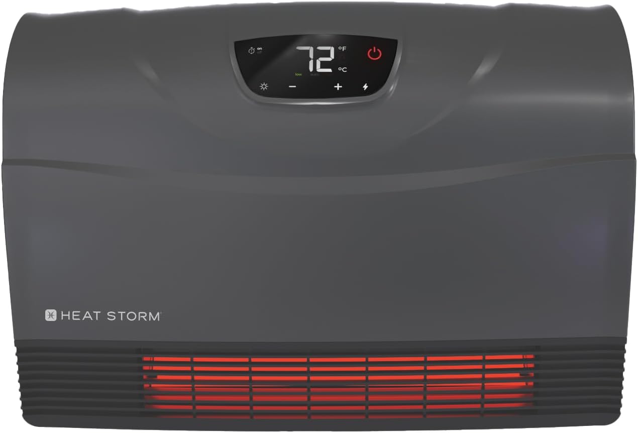 Heat Storm Phoenix HS-1500-PHX, Infrared Space Heater with Attachable Feet, Remote Control, Energy Efficient-750-1500 Watts, Gray Floor or Wall