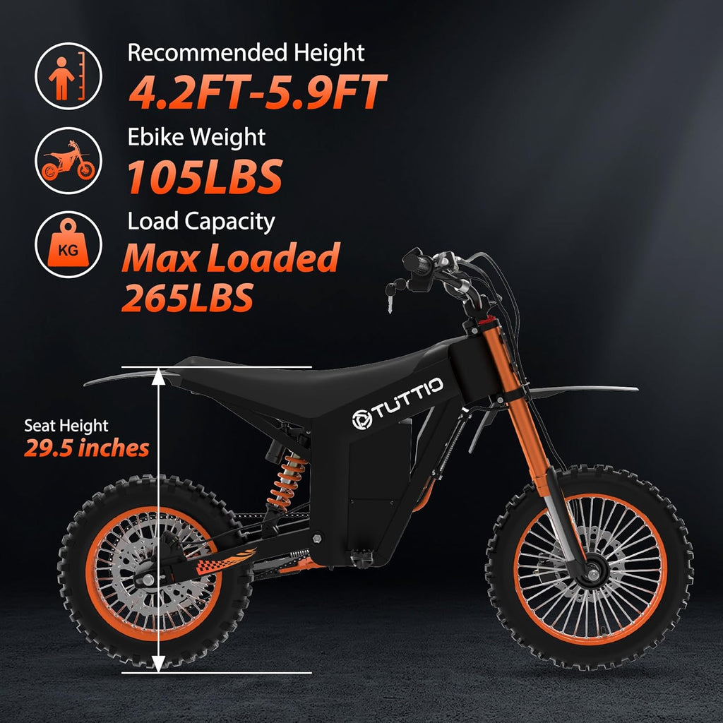 Soleil01 Electric Dirt Bike, 2000W, 14"/12" Tire, 48V 21AH | 37MPH Top Speed | Hydraulic Brakes | For Teens & Adults | Mountain Off-Road Ebike | Fit Age 13+