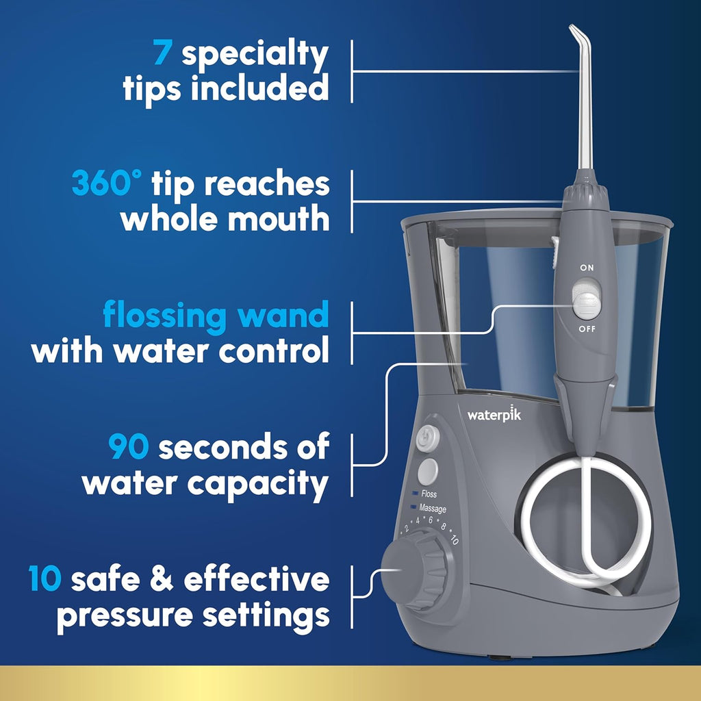 Waterpik Aquarius Water Flosser Professional For Teeth, Gums, Braces, Dental Care, Electric Power With 10 Settings, 7 Tips For Multiple Users And Needs, ADA Accepted, Gray WP-667, Packaging May Vary
