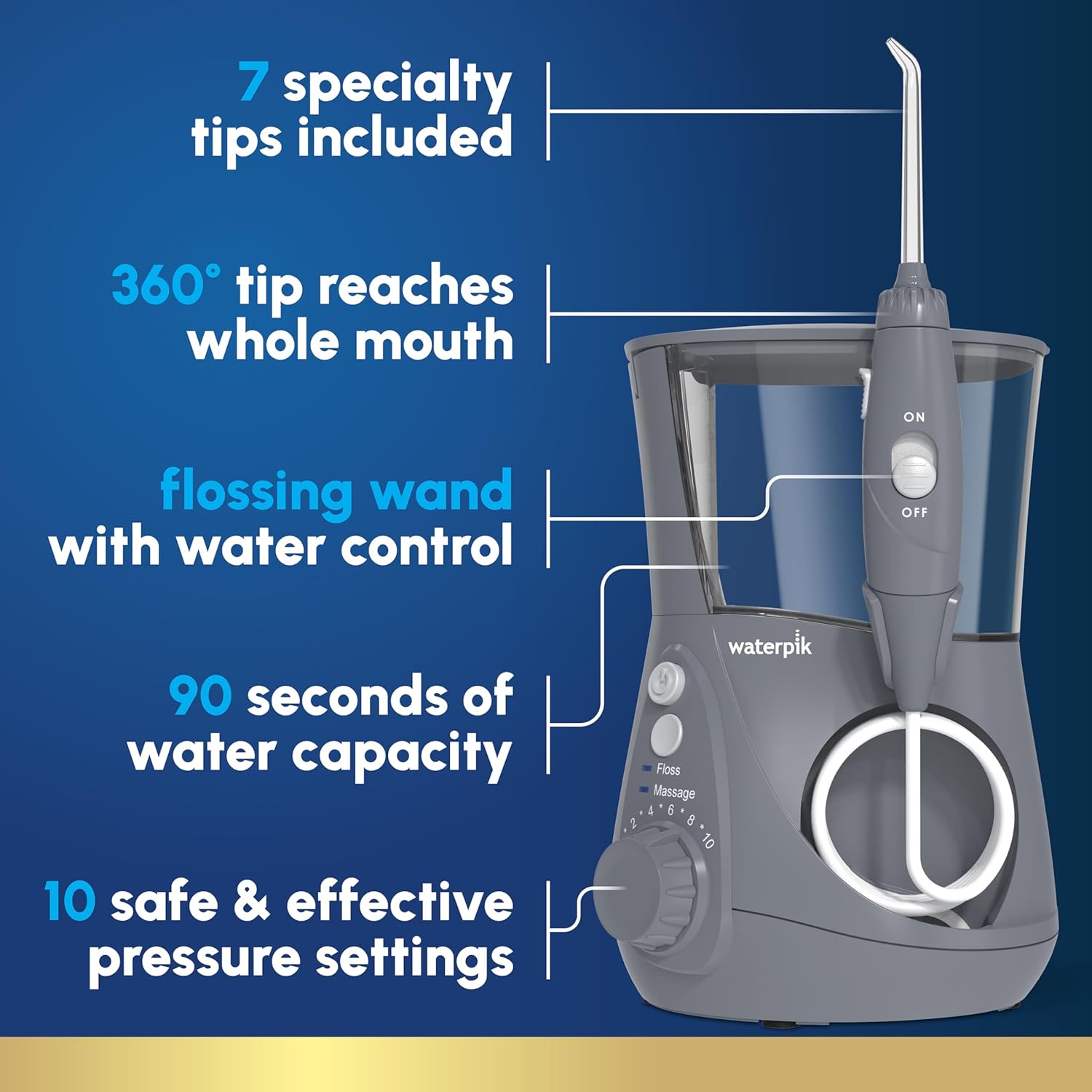 Waterpik Aquarius Water Flosser Professional For Teeth, Gums, Braces, Dental Care, Electric Power With 10 Settings, 7 Tips For Multiple Users And Needs, ADA Accepted, Gray WP-667, Packaging May Vary