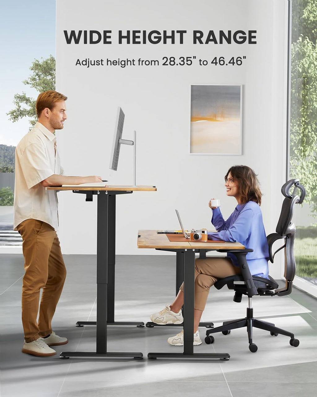 ErGear Height Adjustable Electric Standing Desk, 40 x 24 Inches Sit Stand up Desk, Memory Computer Home Office Desk (Light Vintage Brown)