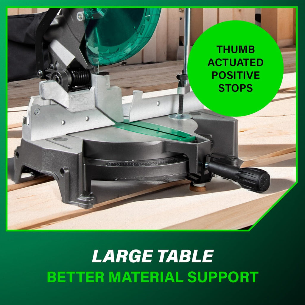 Bundle of Metabo HPT Compound Miter Saw, 10" Miter Saw with Large Table Saw for woodworking, C10FCGS + Metabo HPT 25 Ft Tape Measure, 17-Ft Reach & 14-Ft Standout, 115925M