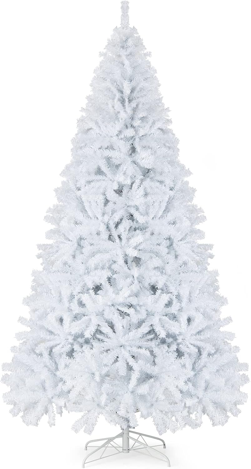 Goplus 7ft Artificial White Christmas Tree Xmas Pine Tree with Solid Metal Legs Perfect for Indoor and Outdoor Holiday Decoration