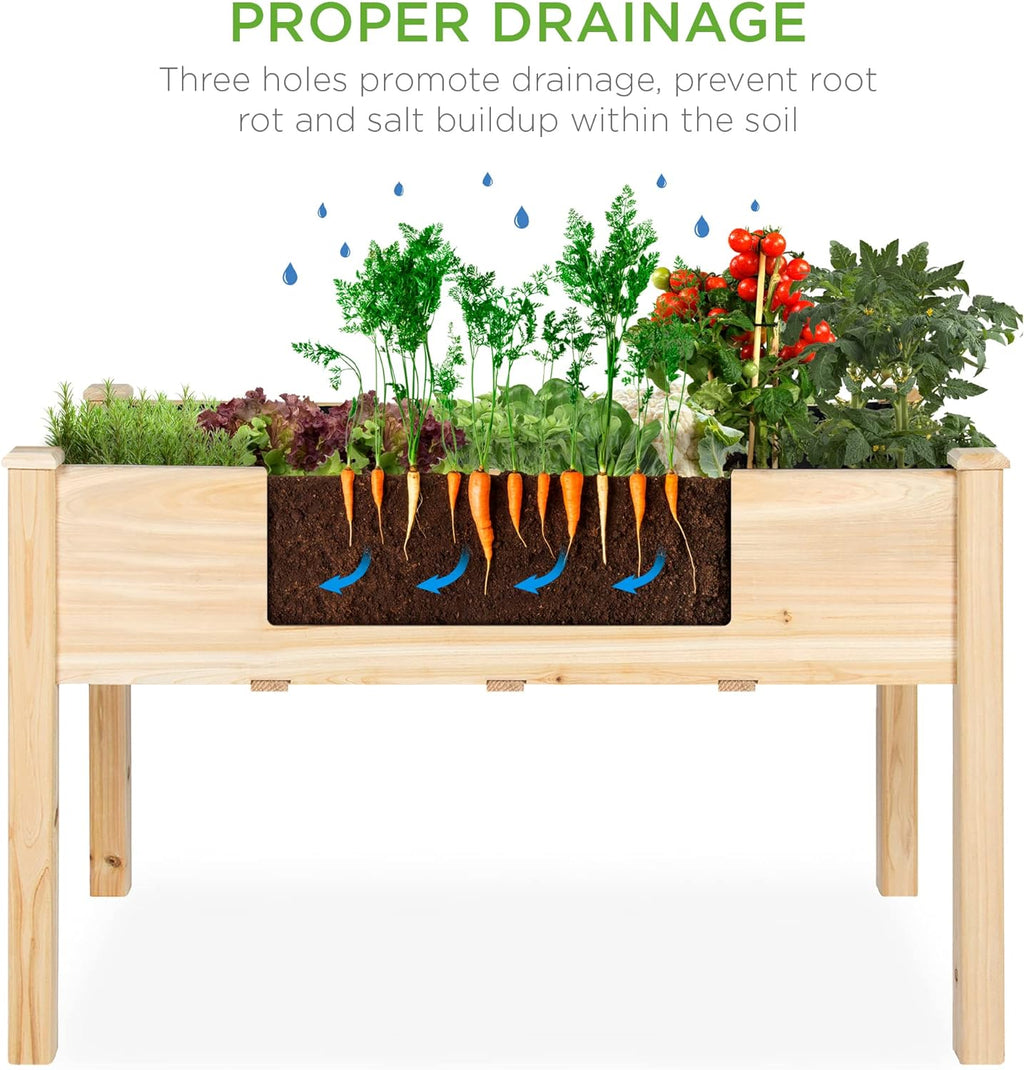 Best Choice Products 72x23x30in Raised Garden Bed, Elevated Wood Planter Box Stand for Backyard, Patio, Balcony w/Divider Panel, 6 Legs, 300lb Capacity - Natural