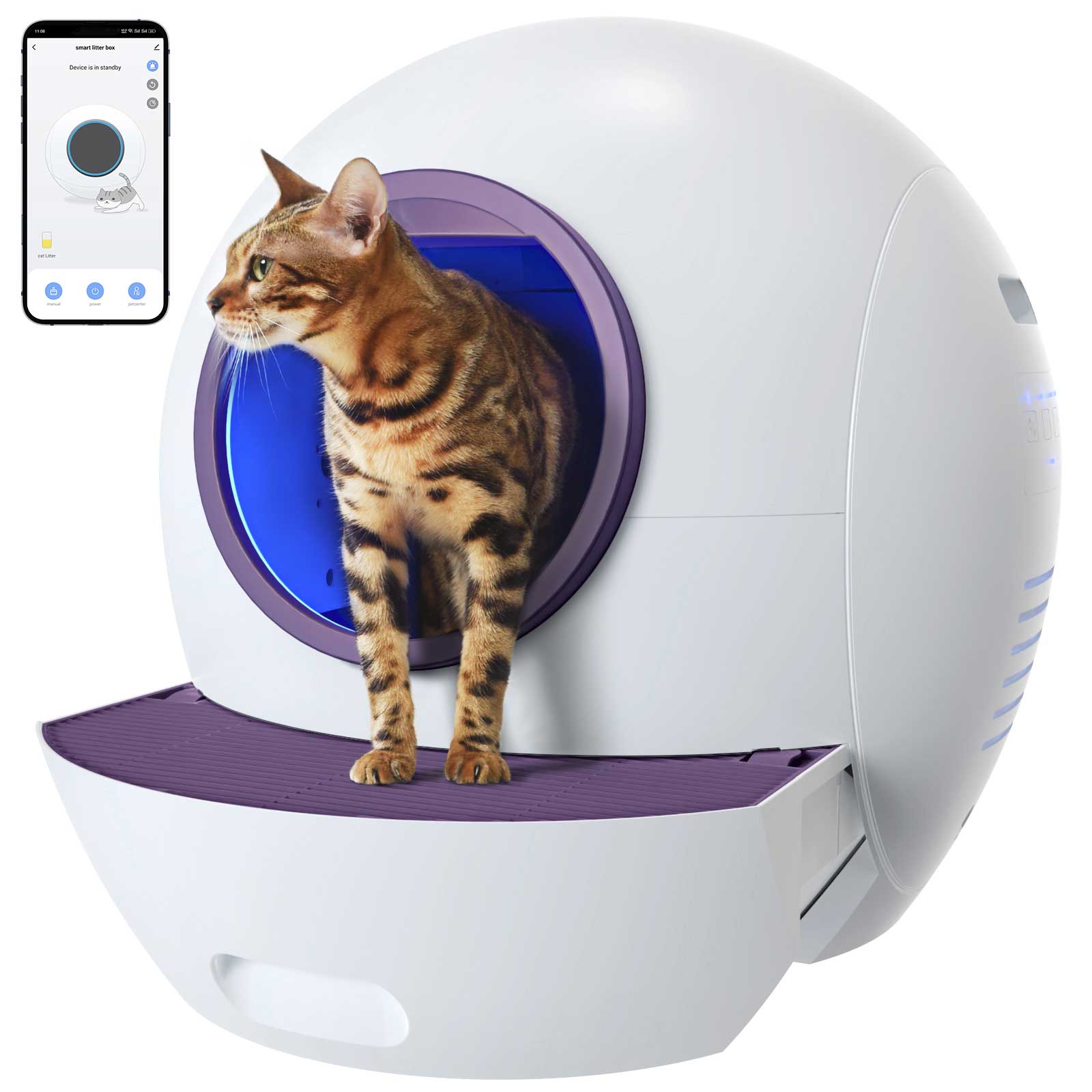 Self Cleaning Cat Litter Box, Automatic Cat Litter Box with APP Control Odor Removal Safety Protection for Multiple Cats