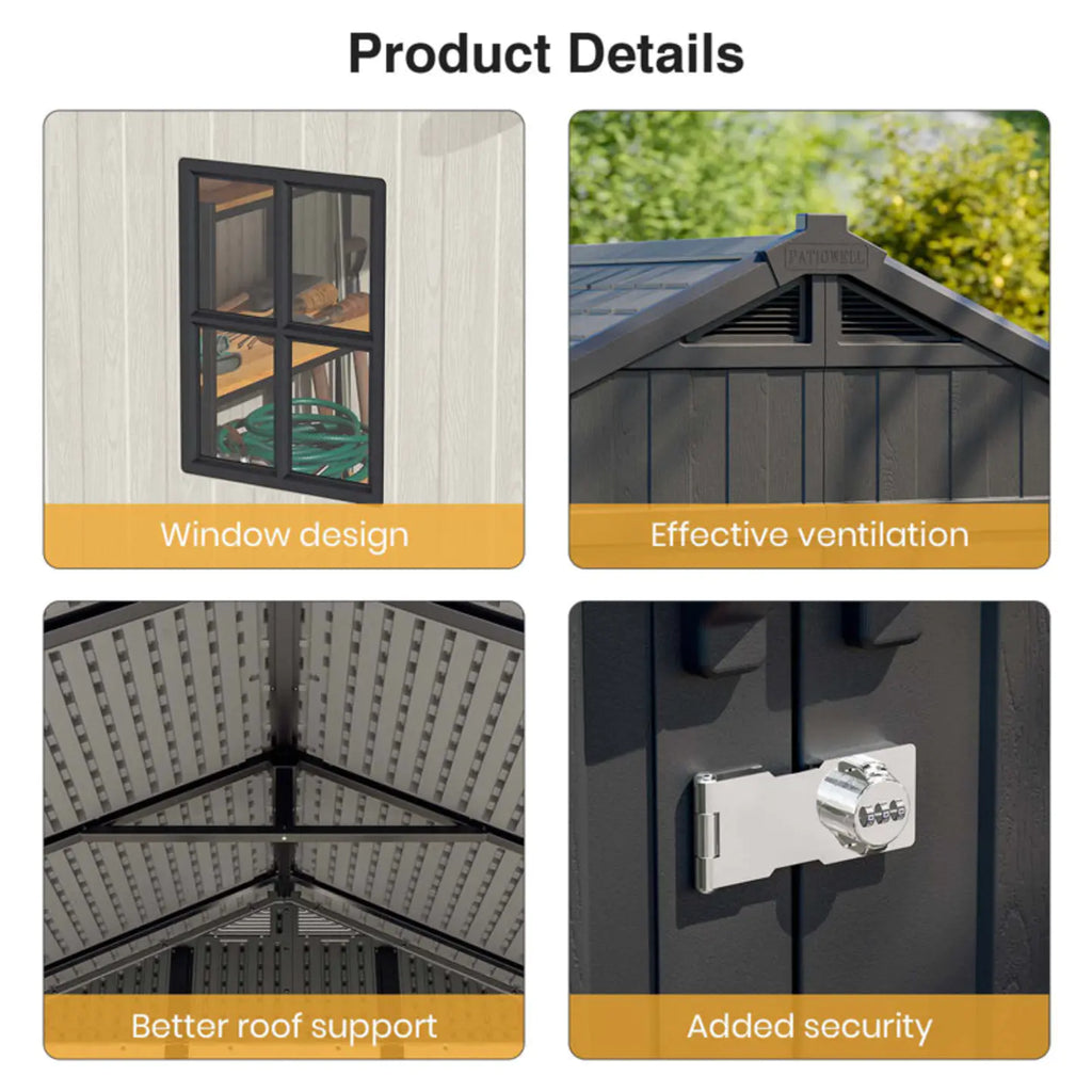 8 ft. W x 6 ft. D Plastic Storage Shed with Floor, Resin Shed with Reinforced Steel Structure, Beige