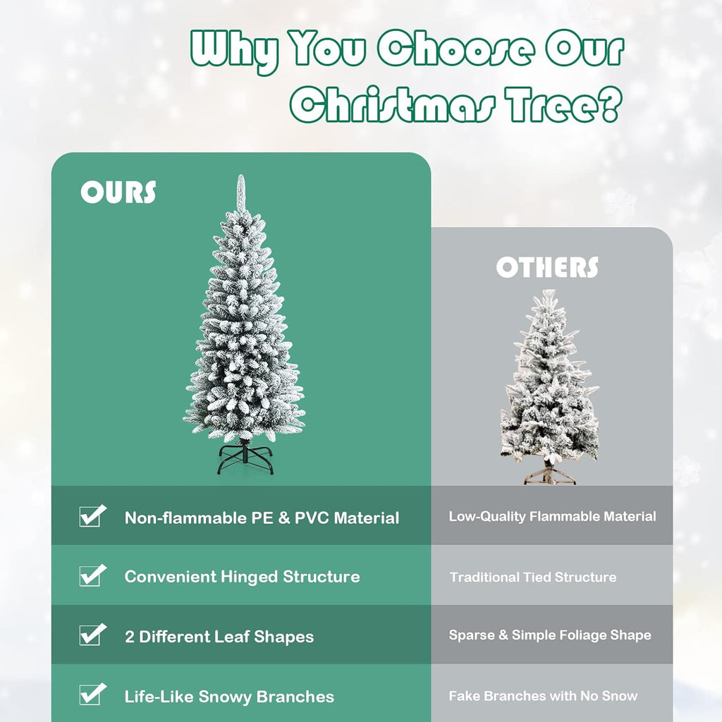 Goplus 7ft Artificial White Christmas Tree Xmas Pine Tree with Solid Metal Legs Perfect for Indoor and Outdoor Holiday Decoration