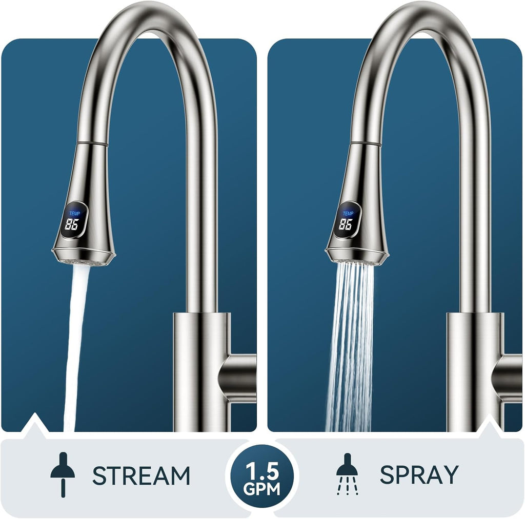 FORIOUS Touchless Kitchen Faucets, Brushed Nickel Kitchen Faucet with Pull Down Sprayer, Single Handle Smart Motion Sensor Kitchen Sink Faucet,Contemporary Hands-Free Sink Faucet for Farmhouse Laundry