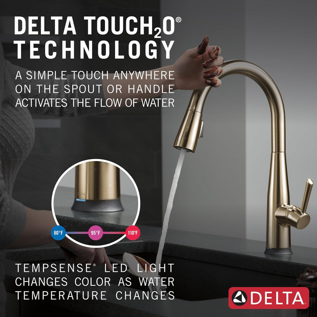 Delta Essa Touchless Kitchen Faucet with Touch Technology, Brushed Nickel Kitchen Sink Faucet with Pull Down Sprayer, Single Hole, Arctic Stainless 9113TL-AR-DST