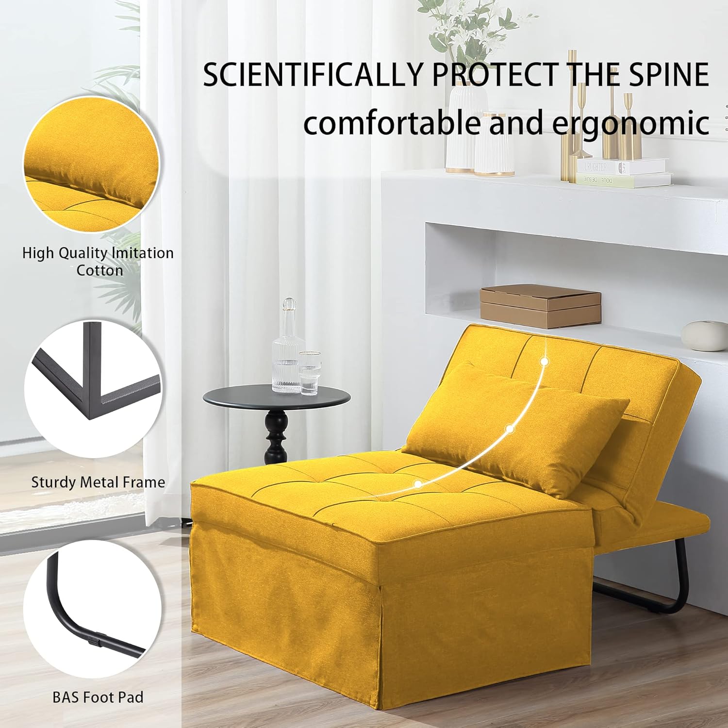 Sofa Bed, 4 in 1 Multi-Function Folding Ottoman Breathable Linen Couch Bed with Adjustable Backrest Modern Convertible Chair for Living Room Apartment Office