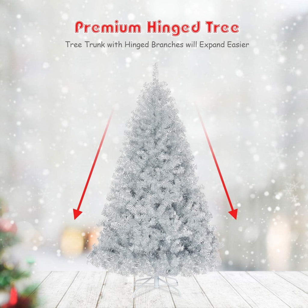 Goplus 7ft Artificial White Christmas Tree Xmas Pine Tree with Solid Metal Legs Perfect for Indoor and Outdoor Holiday Decoration