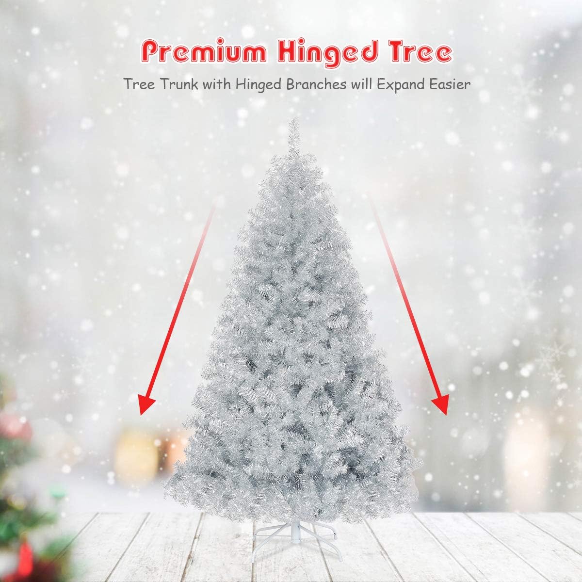 Goplus 7ft Artificial White Christmas Tree Xmas Pine Tree with Solid Metal Legs Perfect for Indoor and Outdoor Holiday Decoration
