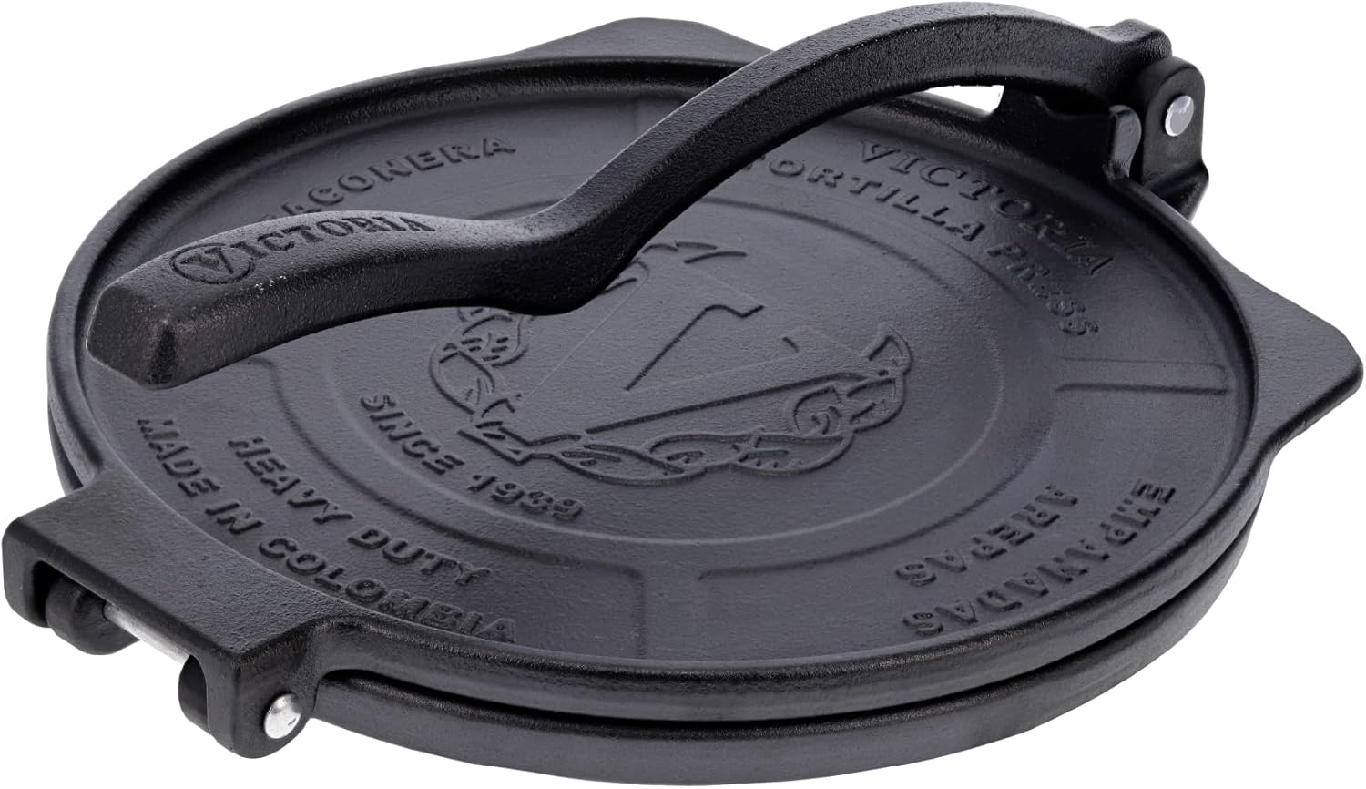Victoria 10-Inch Commercial-Grade Cast-Iron Tortilla Press, Made from Super-Durable HD Iron, Made in Colombia